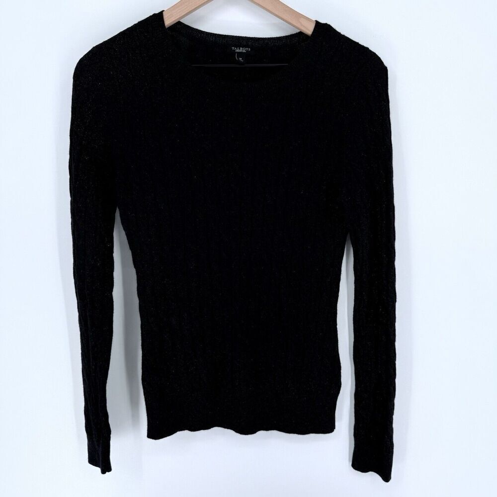 Talbots Black Metallic Cable Knit Sweater Size Medium